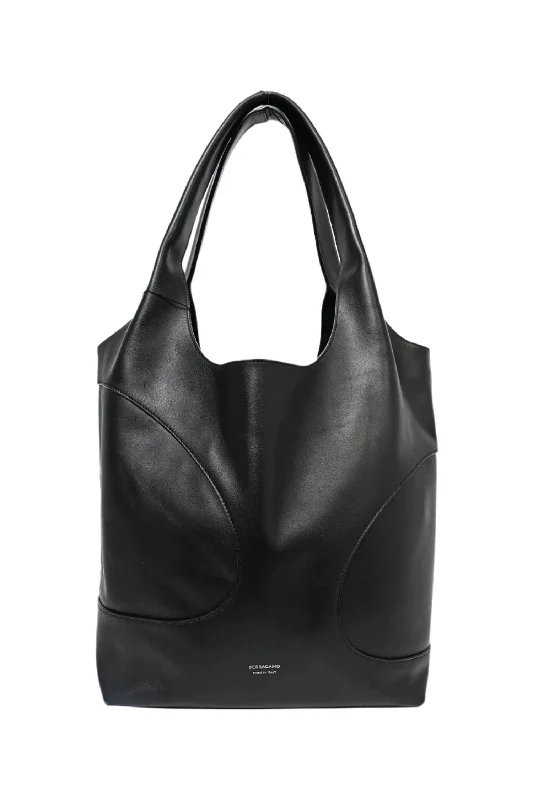 Ferragamo Black Leather Cutout Detail Tote with Pouch