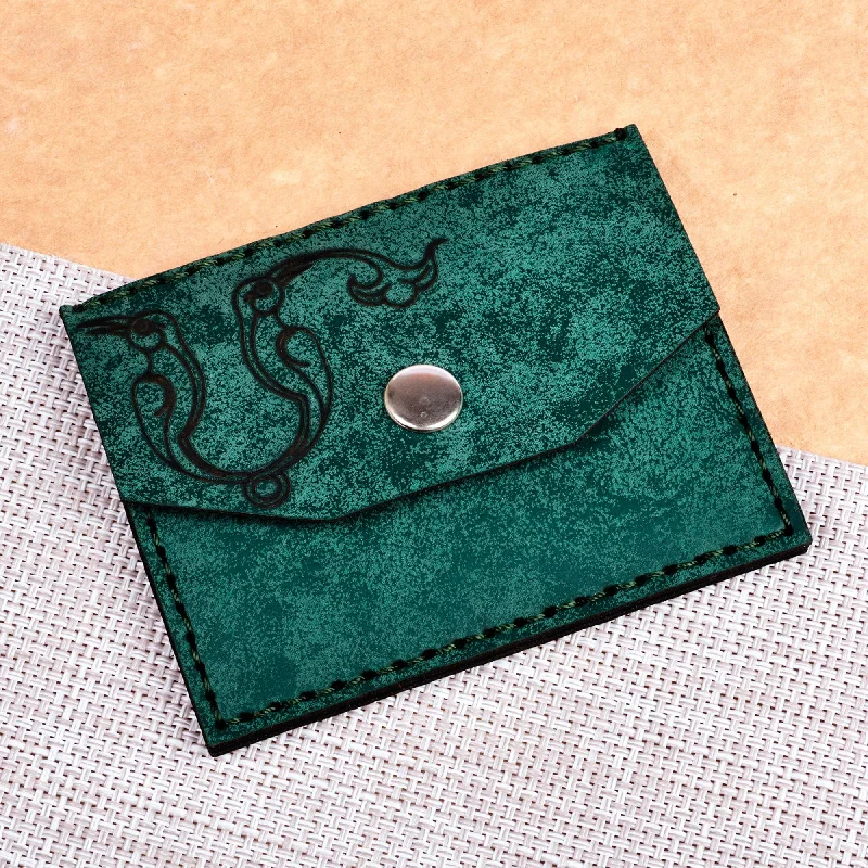 Green Suede Card Holder Accented with the Armenian Letter M - Days of Harmony