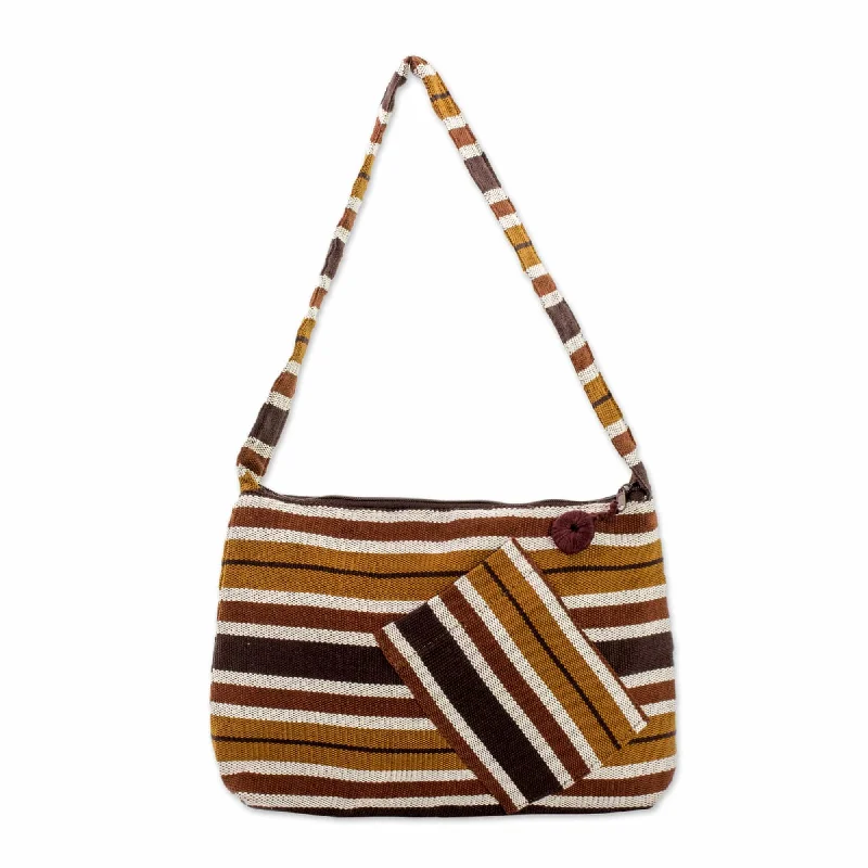 Guatemalan Brown Backstrap Loom Woven Cotton Shoulder Bag - Fertile Earth