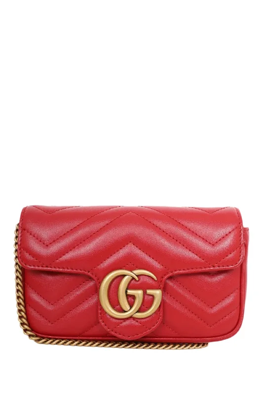 Gucci Red Chevron Leather Super Mini Marmont Crossbody