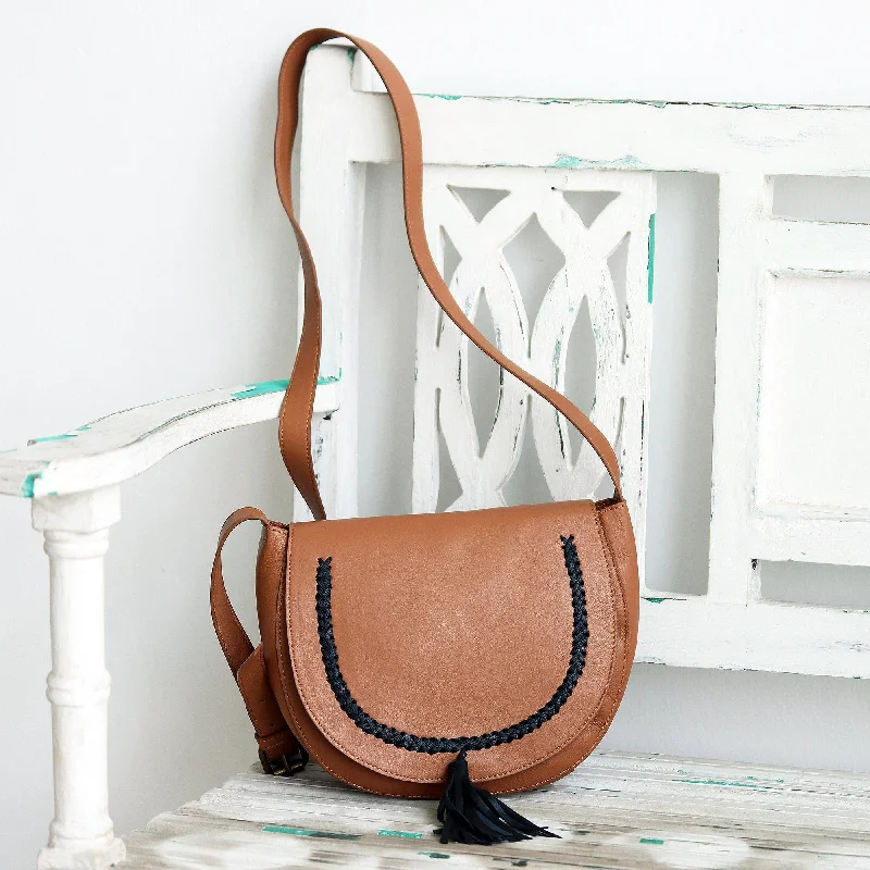 Hand Crafted Brown Leather Sling Bag - Sing Softly in Brown