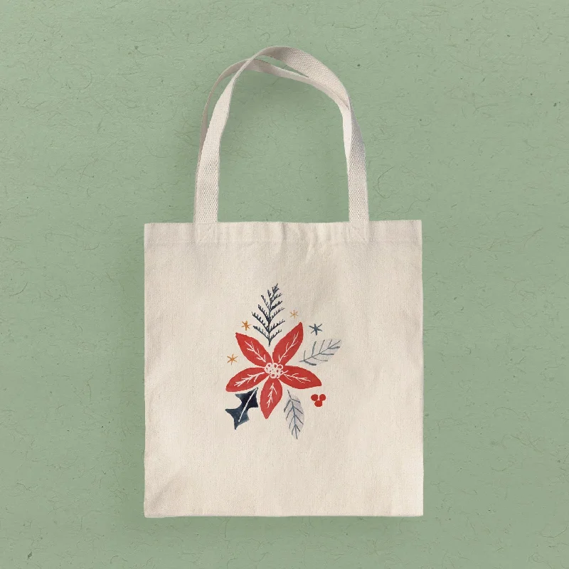 Hand Drawn Red Poinsettia - Canvas Tote Bag