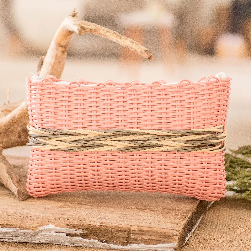 Hand-Woven Recycled Vinyl Cord Cosmetic Bag in Peach Hue - Peachy Keen