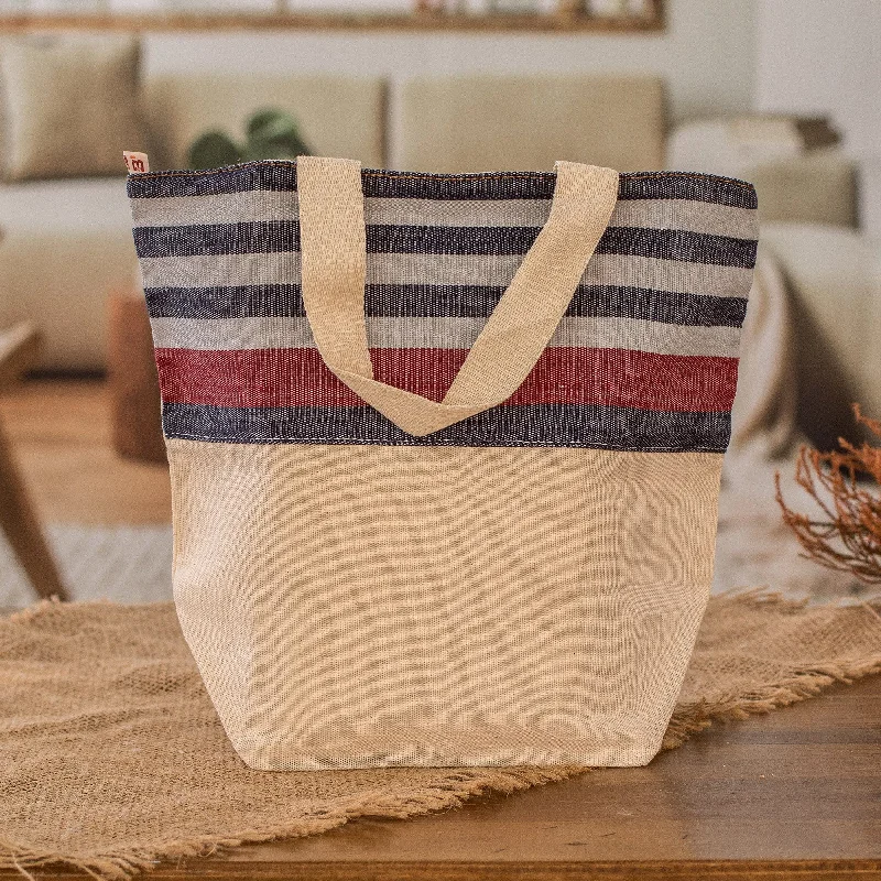 Hand-Woven Reversible Cotton Tote Bag with Colorful Stripes - Sailor