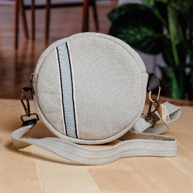 Handcrafted Adjustable Round Blue and Grey Sling Bag - Cycle of Style