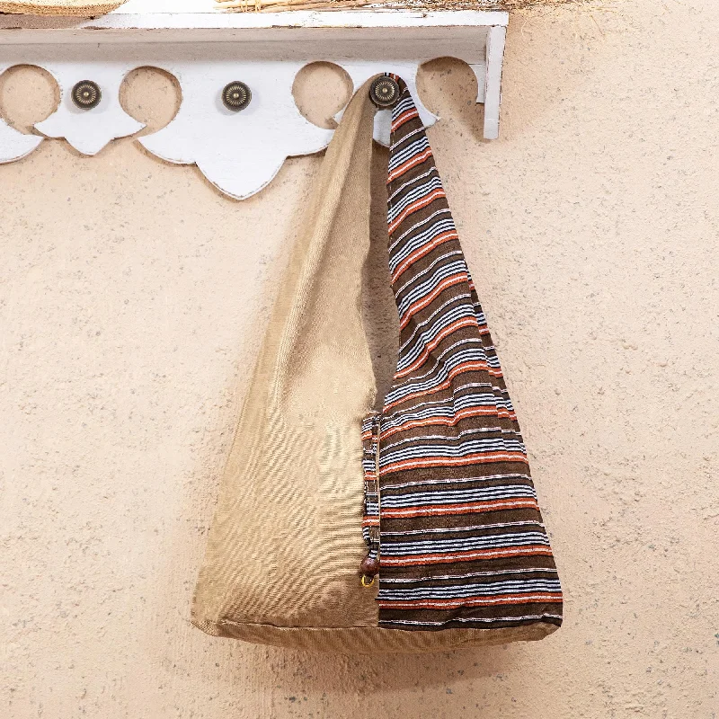 Handcrafted Brown Striped Cotton Shoulder Bag from Java - Brown Lurik