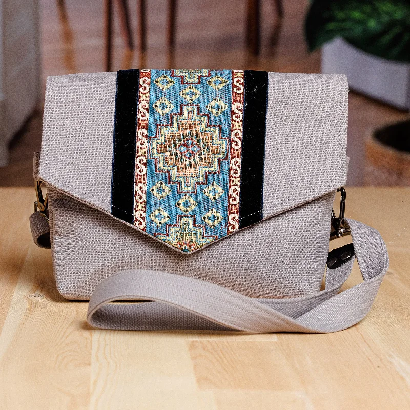 Handcrafted Grey and Blue Cotton and Tarp Shoulder Bag - The Celestial Day