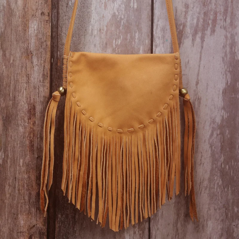 Handcrafted Leather Sling Handbag in Caramel from Bali - Caramel Travels