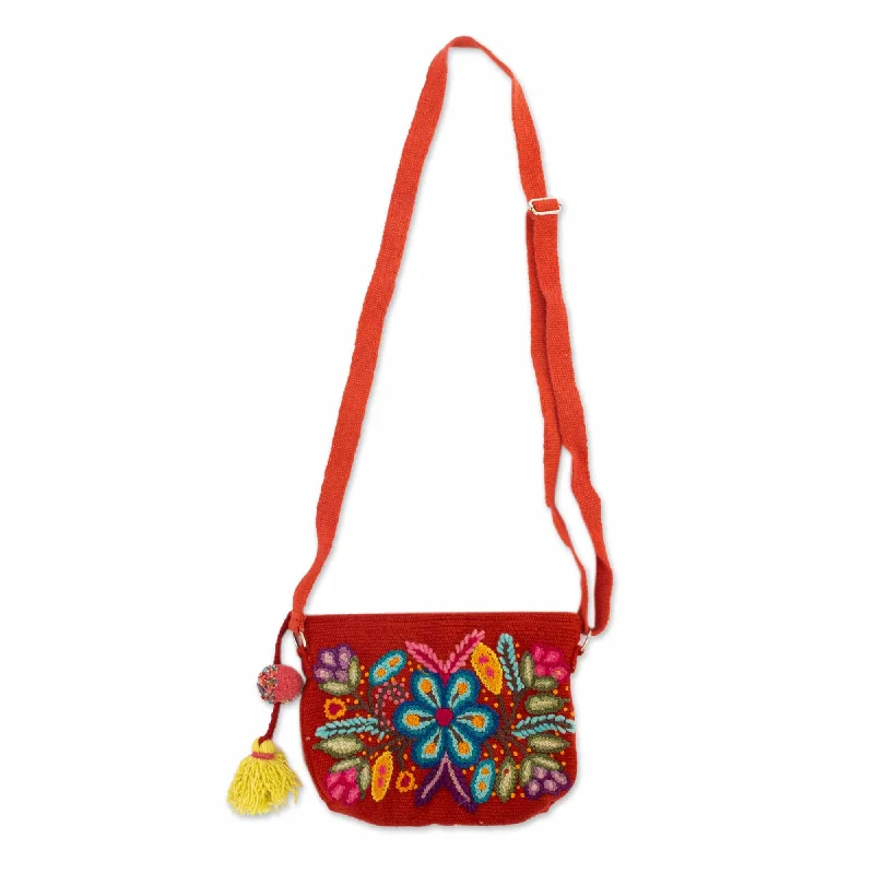 Handloomed Floral Alpaca Sling with Adjustable Strap - Andes Bouquet