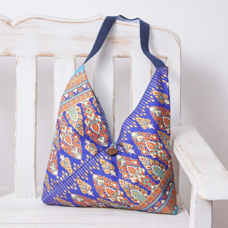 Handmade Patterned Blue and Turquoise Cotton Shoulder Bag - Magical Days