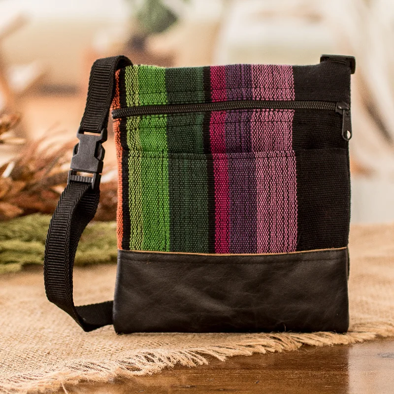 Handwoven Adjustable Striped Leather-Accented Cotton Sling - Earth Traveler