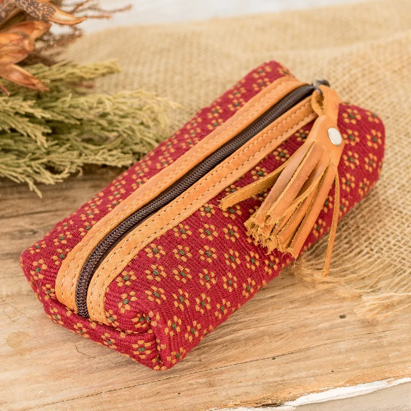 Handwoven Floral-Patterned Red Cotton Pencil Case - Cherry Ditsy