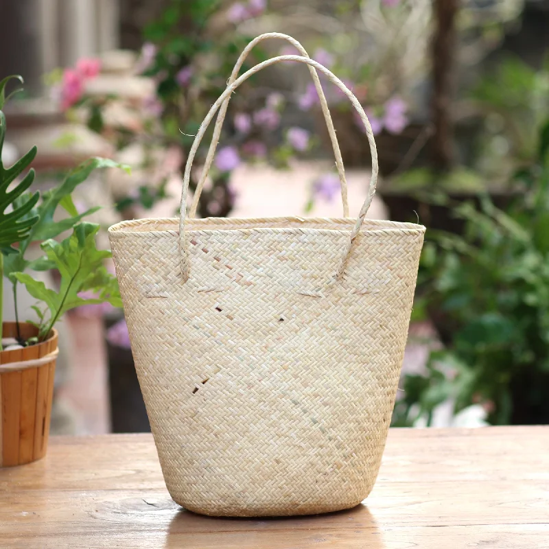 Handwoven Natural Cream Rattan Open Top Tote - Natural Cream