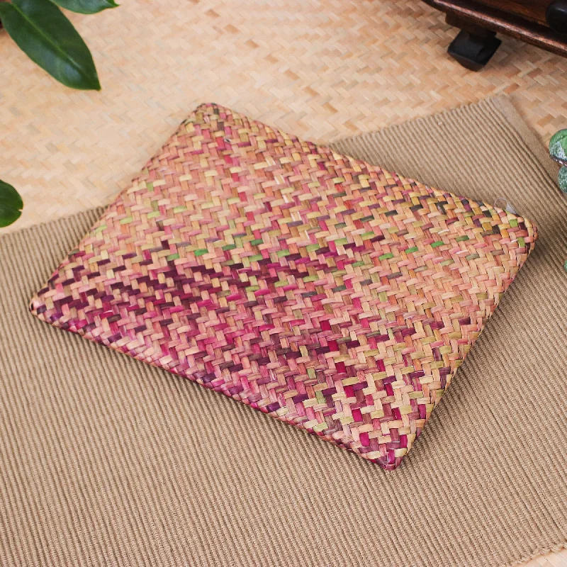 Handwoven Pink and Brown Natural Bulrush Reed Clutch - Natural Vitality