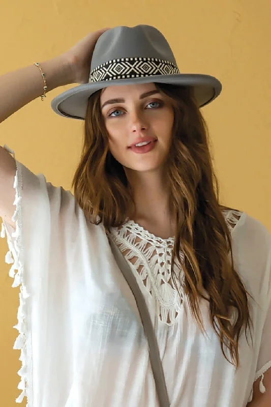 HAT2145 Tall Fedora w/ Aztec Inspired Trim