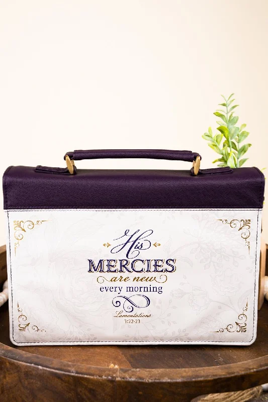 His Mercies Are New Dark Amethyst LuxLeather Large Bible Cover