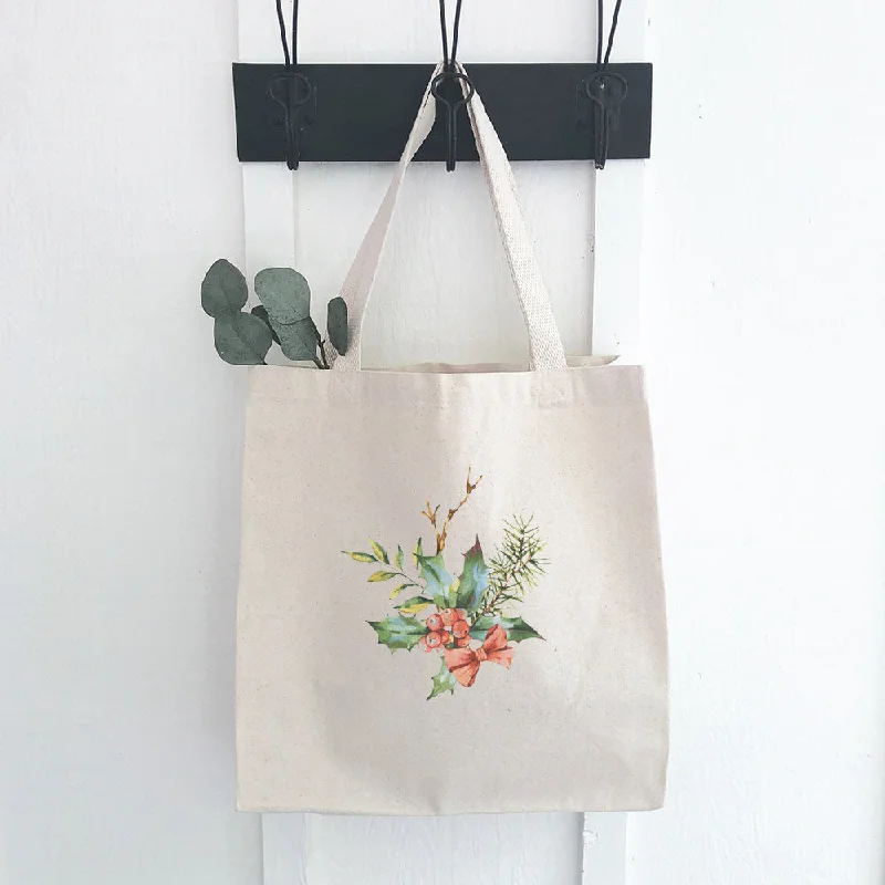 Holly Bundle with Bow - Canvas Tote Bag