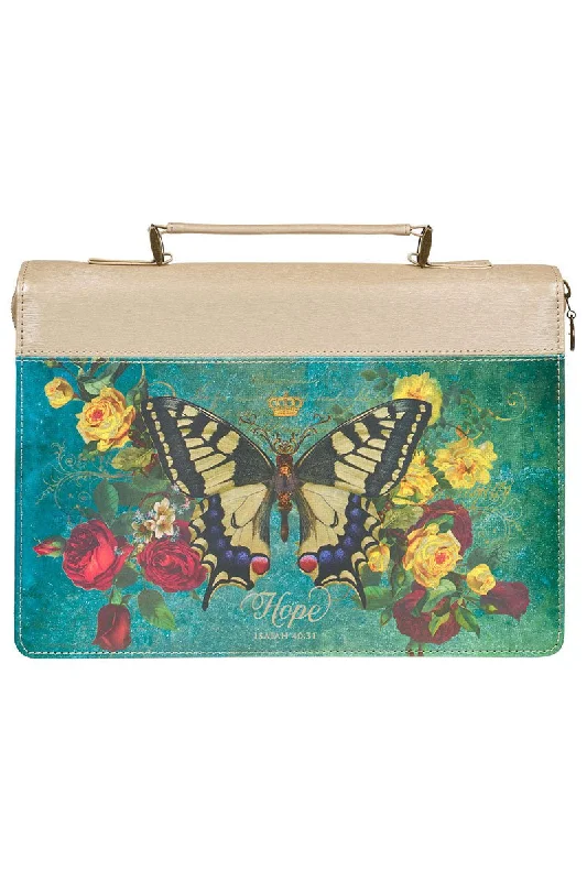 Hope Butterfly Teal Faux Leather Large Bible Cover