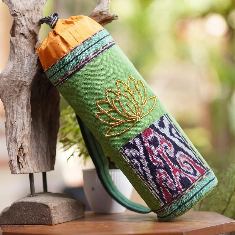 Ikat Cotton Yoga Mat Carrier with Lotus Motif - Large Golden Lotus