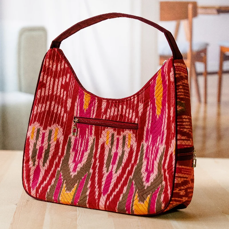 Ikat Shoulder Bag in Fuchsia and Burgundy with 5 Pockets - Magenta Flair