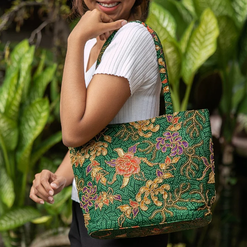 Indonesian Batik and Bead Cotton Tote Bag - Princess Art