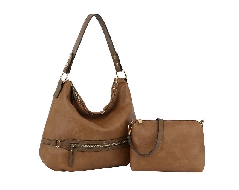 L0308 Zipper Detail 2-in-1 Soft Hobo Shoulder Bag