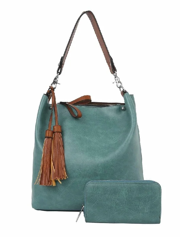 LD1431-1W 2-in-1 Double Tassel Soft Shoulder Bag w/ Wallet