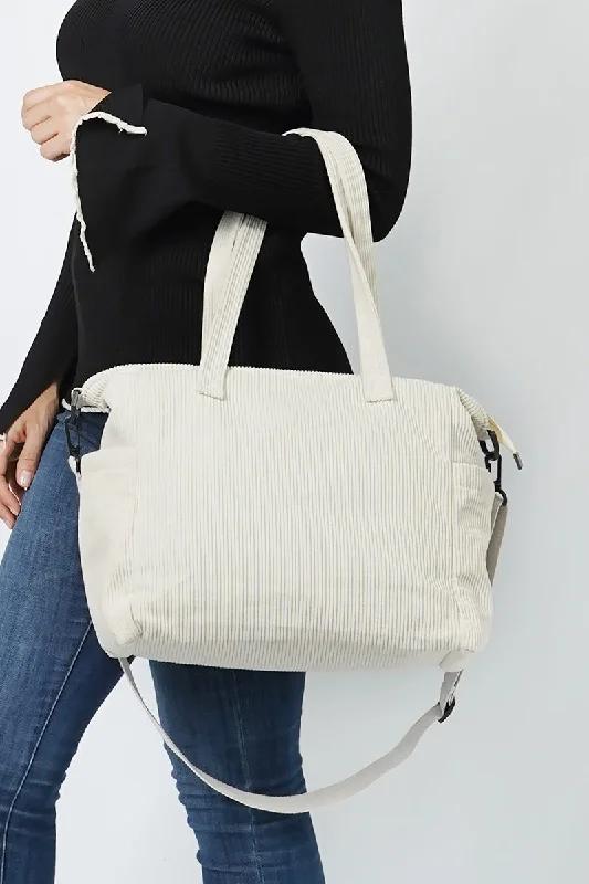 In The Moment Ivory Corduroy Pocket Tote