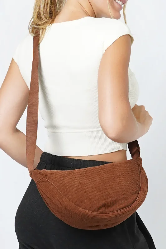 Out Exploring Brown Corduroy Half Moon Bag