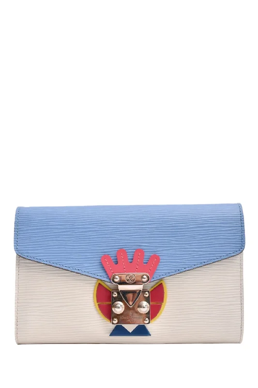 Louis Vuitton 2014 Blue/White Epi Leather Tribal Mask Wallet On Chain With W.L. Initials