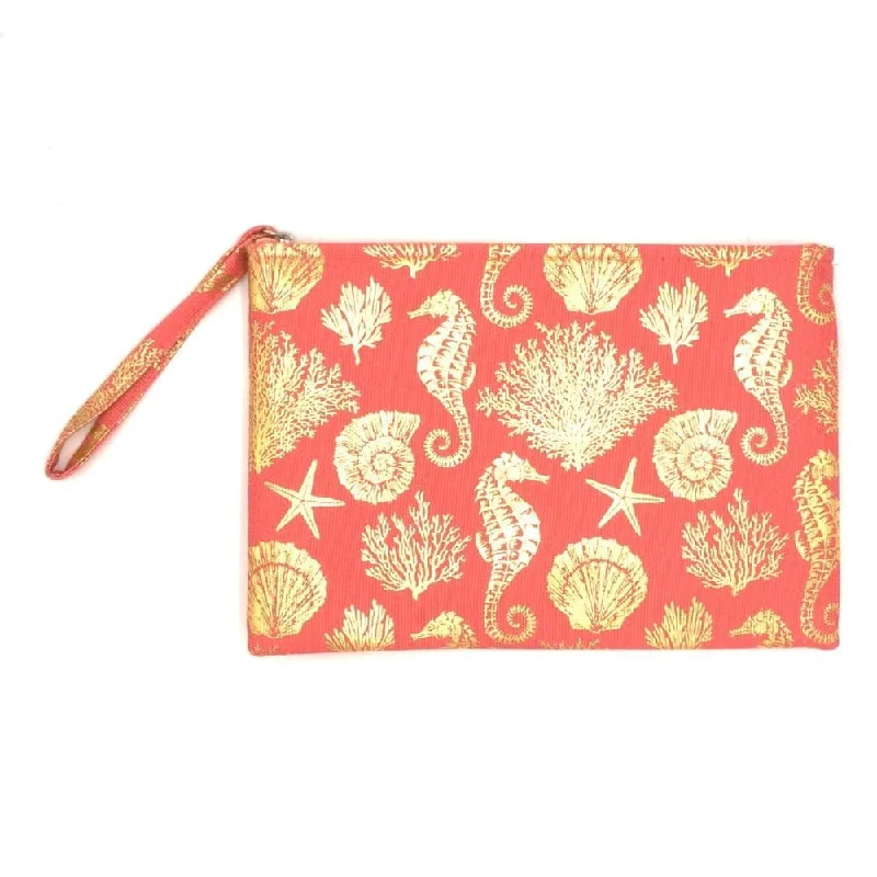 MP0137 Gold Foil Sea Life Pouch/Make-up Bag