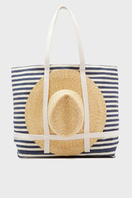 Navy Striped Sunhat Size Traveler Tote