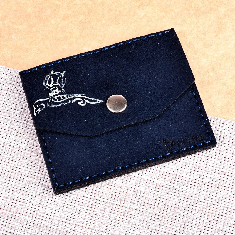 Navy Suede Card Holder Accented with an Armenian Bird Letter - Days of Enchantment