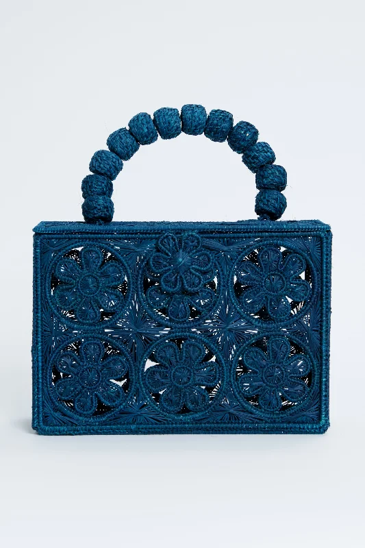 Newport Navy Rattan Bloom Clutch