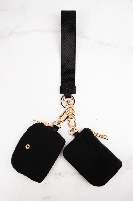 Black and Gold Dual Pouch Wristlet