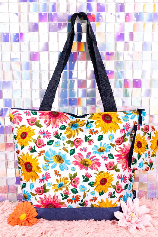 Bloom And Grow with Navy Trim Tote Bag