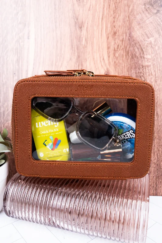 Clear The Way Brown Faux Leather Toiletry Case