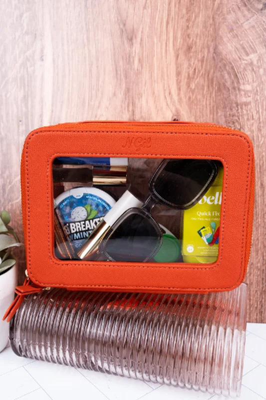 Clear The Way Orange Faux Leather Toiletry Case