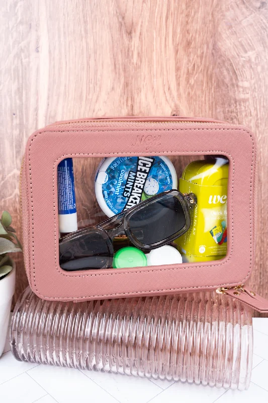 Clear The Way Pink Faux Leather Toiletry Case