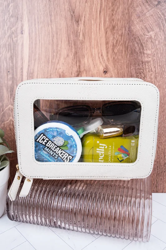 Clear The Way White Faux Leather Toiletry Case