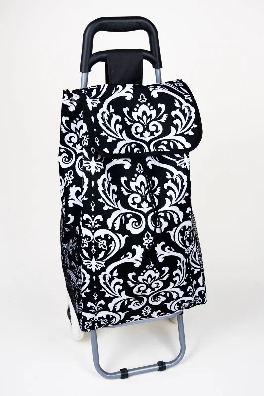 Damask and Black Rolling Shopper Tote