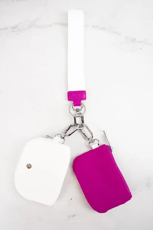 Hot Pink and White Dual Pouch Wristlet