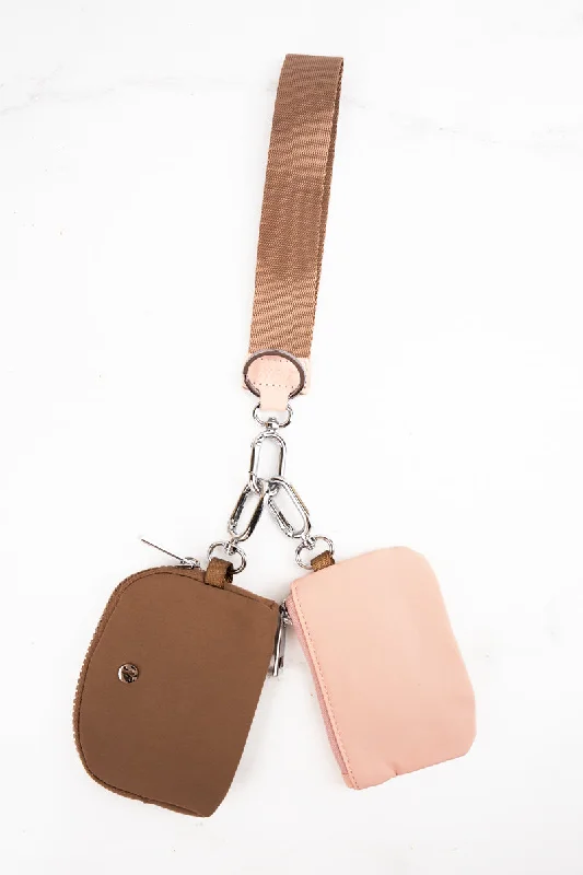 Khaki and Brown Dual Pouch Wristlet