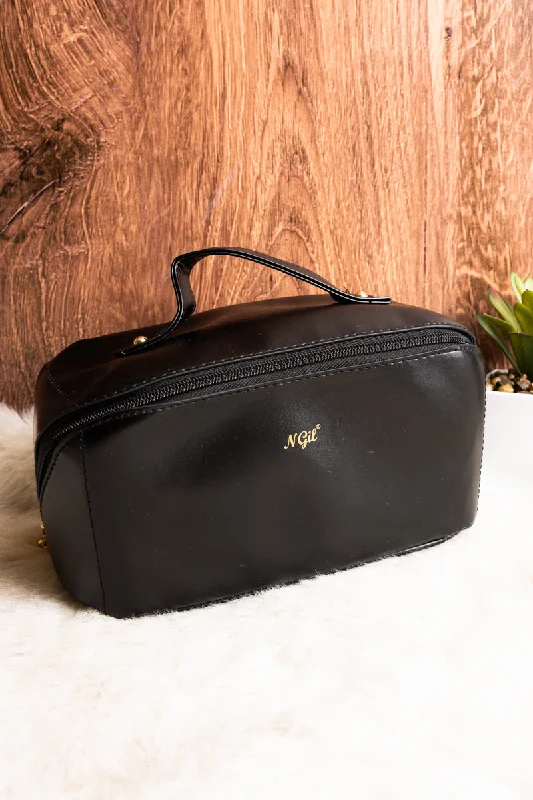 Morning Ready Black Medium Expandable Cosmetic Bag