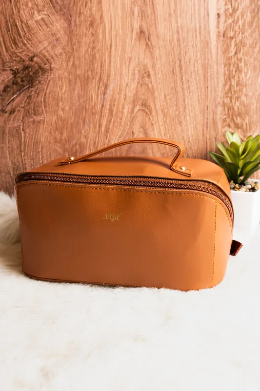 Morning Ready Brown Medium Expandable Cosmetic Bag