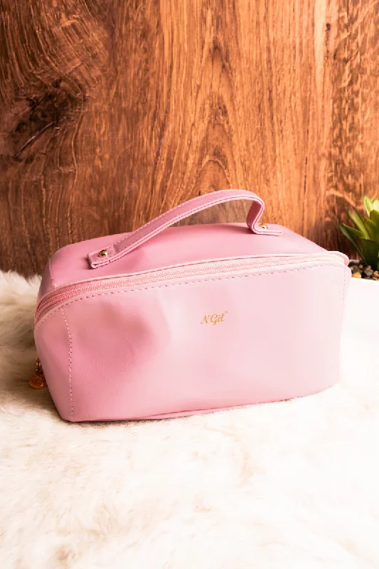 Morning Ready Pink Medium Expandable Cosmetic Bag