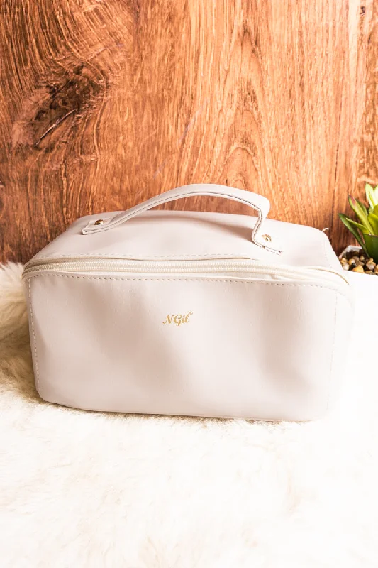 Morning Ready White Medium Expandable Cosmetic Bag