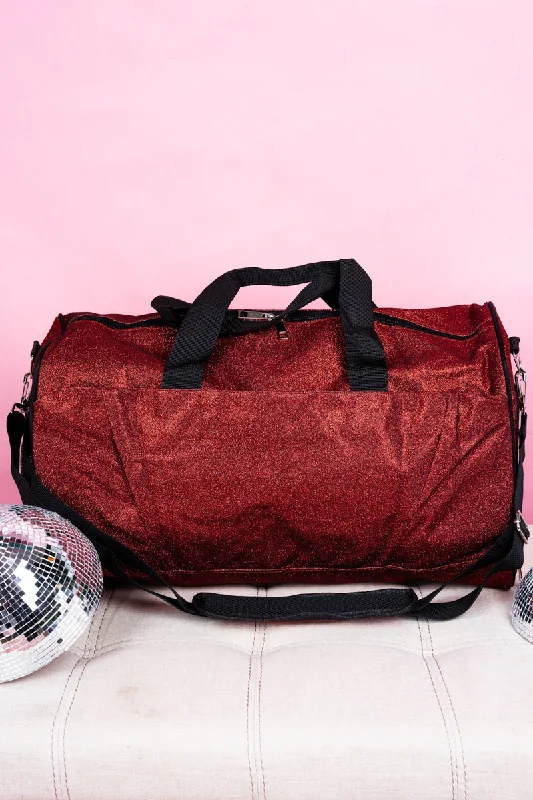 Red Glitz & Glam Duffle Bag with Shoe Compartment