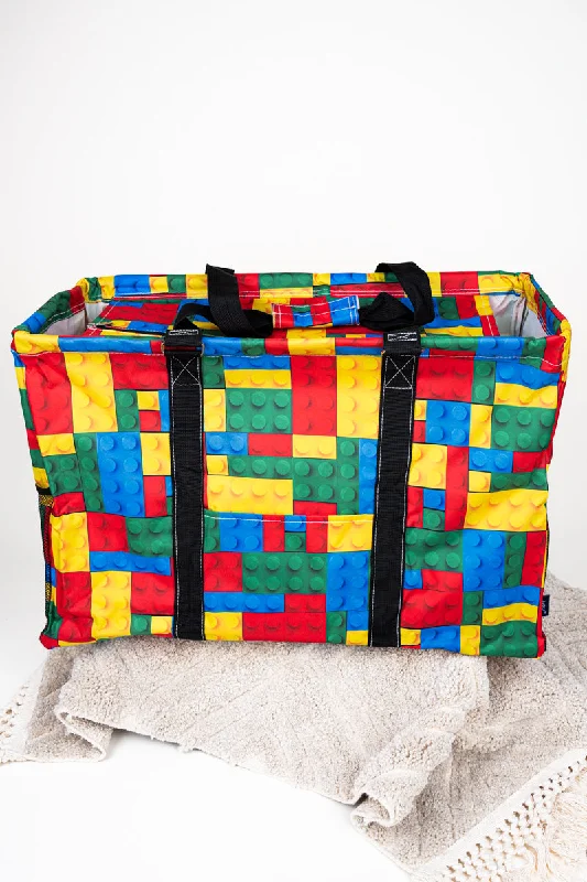 Stack 'Em Up Collapsible Double Haul-It-All Basket with Mesh Pockets and Lid