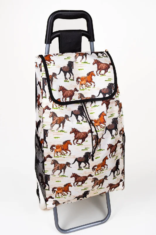 Wild Horses and Black Rolling Shopper Tote